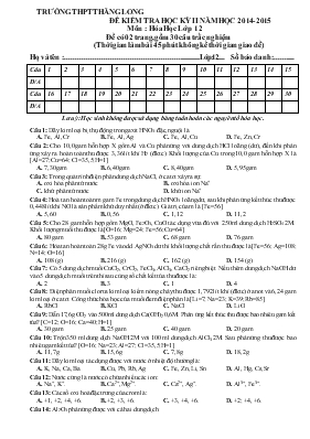 Đề kiểm tra học kỳ 2 năm học 2014 - 2015 môn Hóa học lớp 12